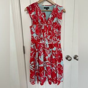 Banana Republic Blue and Red Floral Dress with Pockets